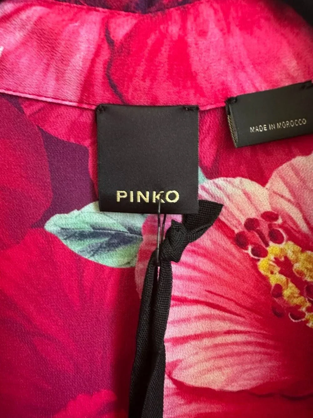 PINKO Happy Hibiscus Floral Shirt Fuchsia Crepe de Chine